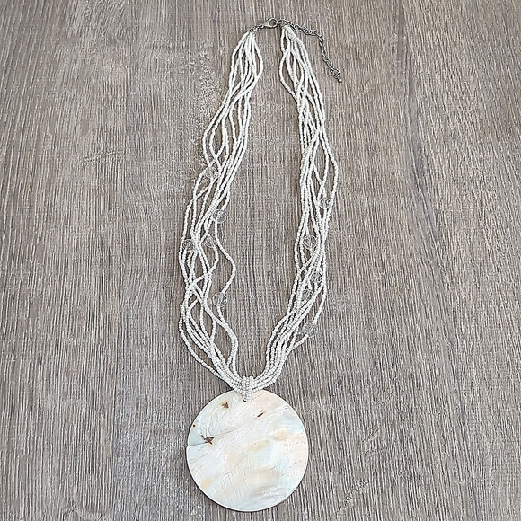 Mother of Pearl Seed Beed Statement Necklace - Picture 6 of 12